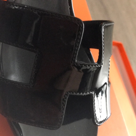 【sold】Hermès oasis sandal - patent black (noir) 40 - Picture 3 of 5